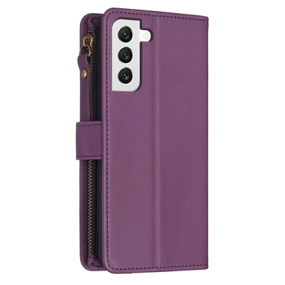 Samsung Galaxy S22 5G Leather Flip Phone Case with 9 Card Slots, Zipper Wallet & Detachable Wristlet Strap