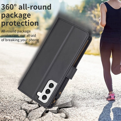 Samsung Galaxy S22 5G Leather Flip Phone Case with 9 Card Slots, Zipper Wallet & Detachable Wristlet Strap