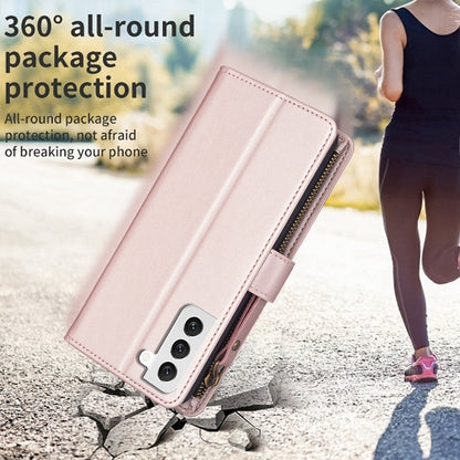 Samsung Galaxy S22 5G Leather Flip Phone Case with 9 Card Slots, Zipper Wallet & Detachable Wristlet Strap