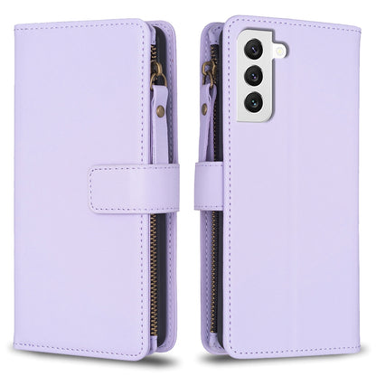 Samsung Galaxy S22 5G Leather Flip Phone Case with 9 Card Slots, Zipper Wallet & Detachable Wristlet Strap