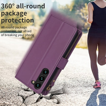 Samsung Galaxy S23+ 5G Leather Flip Phone Case with 9 Card Slots, Zipper Wallet & Detachable Wristlet Strap