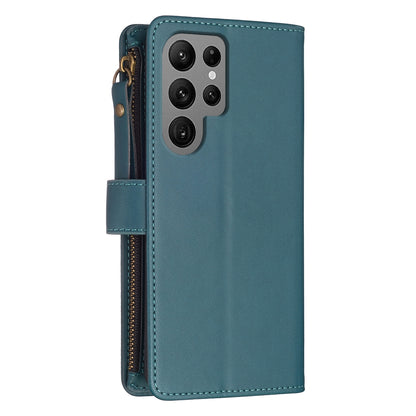 Samsung Galaxy S23 Ultra 5G Leather Flip Phone Case with 9 Card Slots, Zipper Wallet & Detachable Wristlet Strap