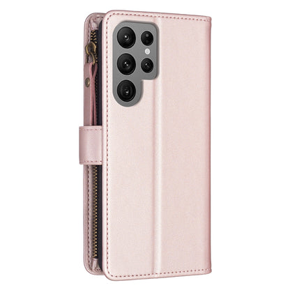 Samsung Galaxy S23 Ultra 5G Leather Flip Phone Case with 9 Card Slots, Zipper Wallet & Detachable Wristlet Strap