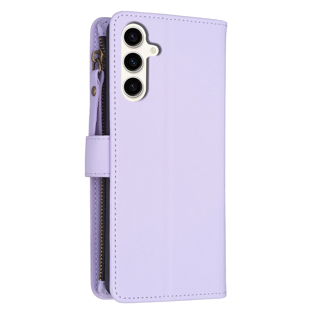 Samsung Galaxy S23 FE 5G Leather Flip Phone Case with 9 Card Slots, Zipper Wallet & Detachable Wristlet Strap