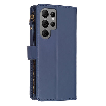 Samsung Galaxy S24 Ultra 5G Leather Flip Phone Case with 9 Card Slots, Zipper Wallet & Detachable Wristlet Strap