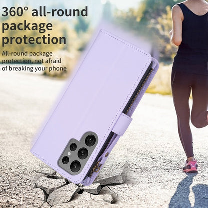 Samsung Galaxy S24 Ultra 5G Leather Flip Phone Case with 9 Card Slots, Zipper Wallet & Detachable Wristlet Strap