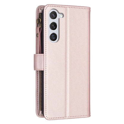 Samsung Galaxy S24 5G Leather Flip Phone Case with 9 Card Slots, Zipper Wallet & Detachable Wristlet Strap