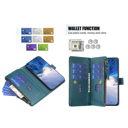 Samsung Galaxy A55 Leather Flip Phone Case with 9 Card Slots, Zipper Wallet & Detachable Wristlet Strap