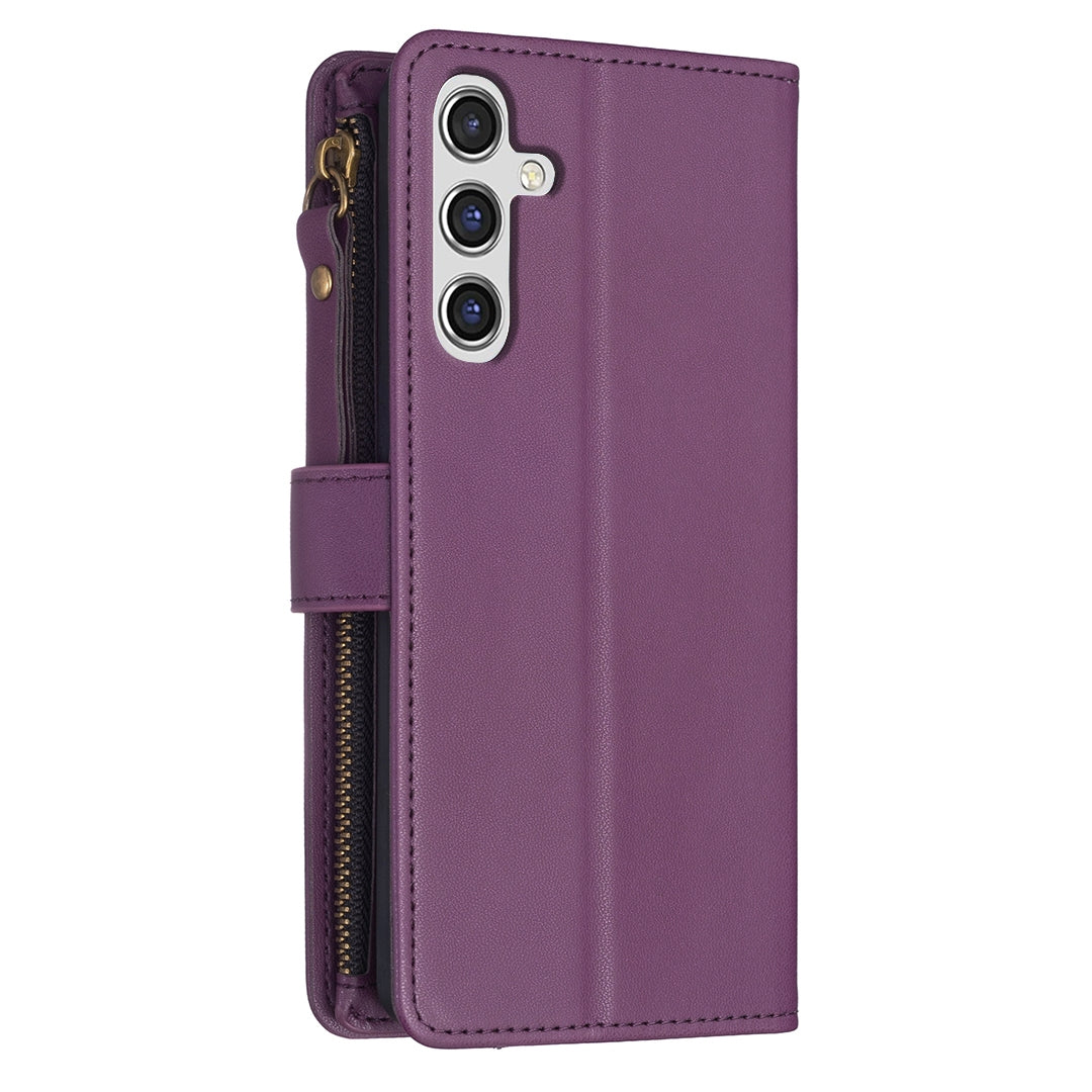 Samsung Galaxy A55 Leather Flip Phone Case with 9 Card Slots, Zipper Wallet & Detachable Wristlet Strap