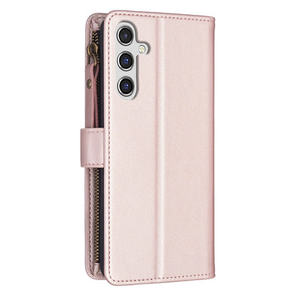 Samsung Galaxy A55 Leather Flip Phone Case with 9 Card Slots, Zipper Wallet & Detachable Wristlet Strap