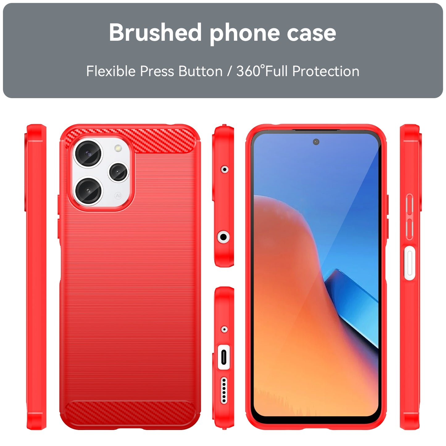 Xiaomi Redmi 12R Carbon Fiber Brushed Texture TPU Protective Phone Case Shockproof Slim Cover