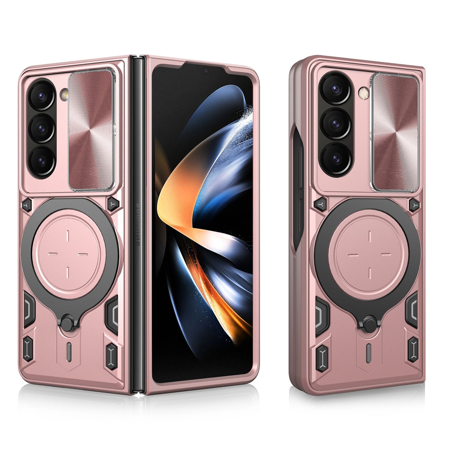 Samsung Galaxy Z Fold5 Magnetic Holder CD Texture Sliding Camshield Phone Case, TPU PC Shockproof Cover