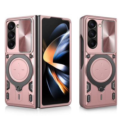 Samsung Galaxy Z Fold5 Magnetic Holder CD Texture Sliding Camshield Phone Case, TPU PC Shockproof Cover