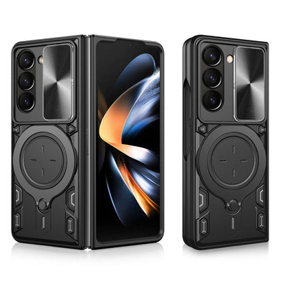 Samsung Galaxy Z Fold5 Magnetic Holder CD Texture Sliding Camshield Phone Case, TPU PC Shockproof Cover