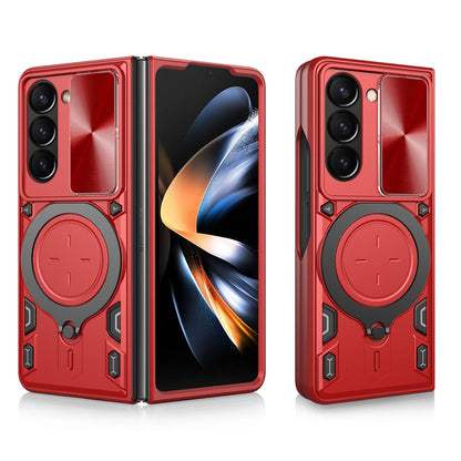 Samsung Galaxy Z Fold5 Magnetic Holder CD Texture Sliding Camshield Phone Case, TPU PC Shockproof Cover