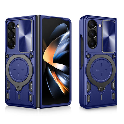 Samsung Galaxy Z Fold5 Magnetic Holder CD Texture Sliding Camshield Phone Case, TPU PC Shockproof Cover