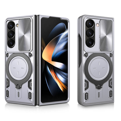 Samsung Galaxy Z Fold5 Magnetic Holder CD Texture Sliding Camshield Phone Case, TPU PC Shockproof Cover