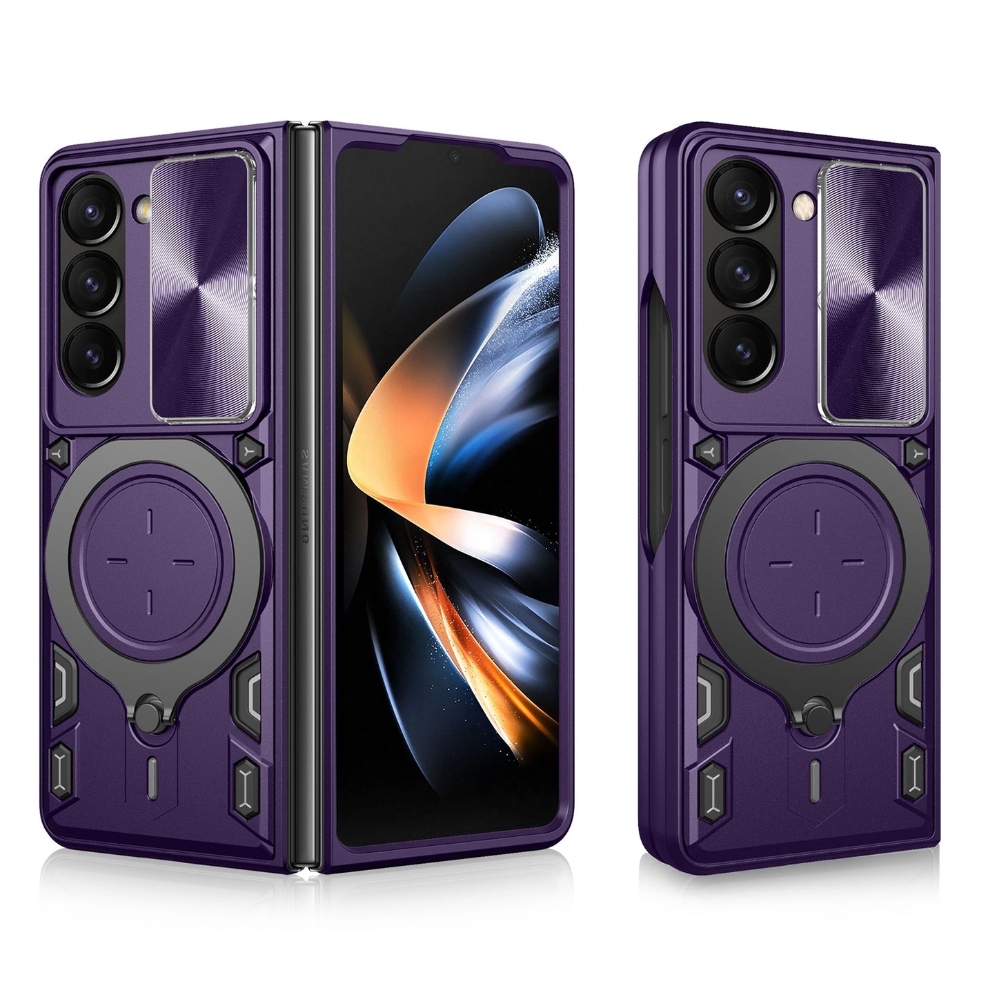 Samsung Galaxy Z Fold5 Magnetic Holder CD Texture Sliding Camshield Phone Case, TPU PC Shockproof Cover