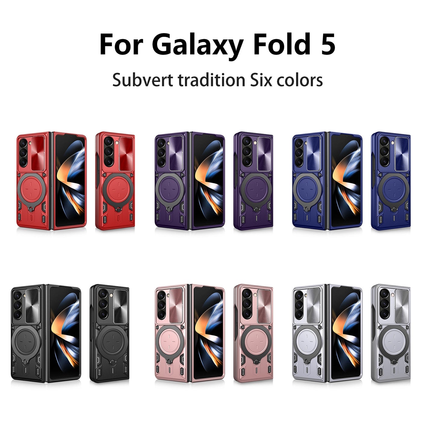 Samsung Galaxy Z Fold5 Magnetic Holder CD Texture Sliding Camshield Phone Case, TPU PC Shockproof Cover