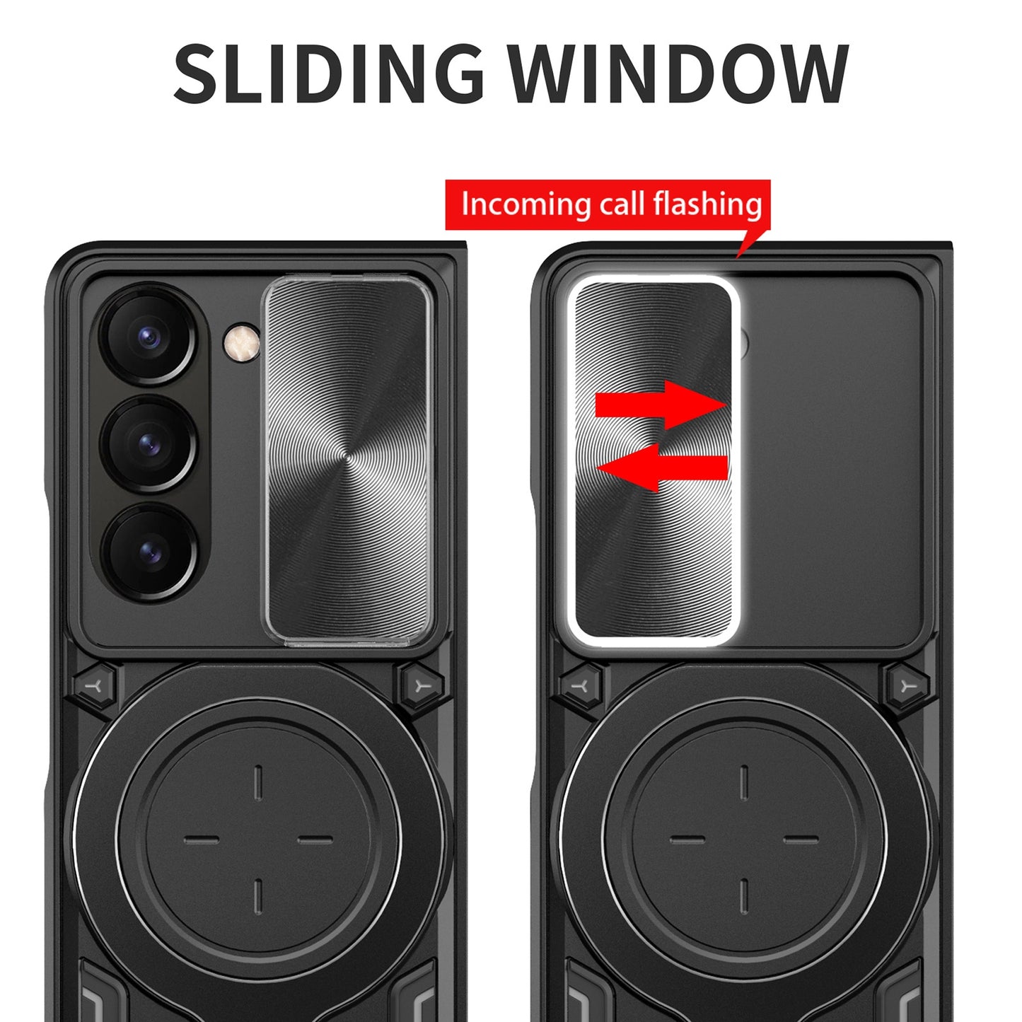 Samsung Galaxy Z Fold5 Magnetic Holder CD Texture Sliding Camshield Phone Case, TPU PC Shockproof Cover
