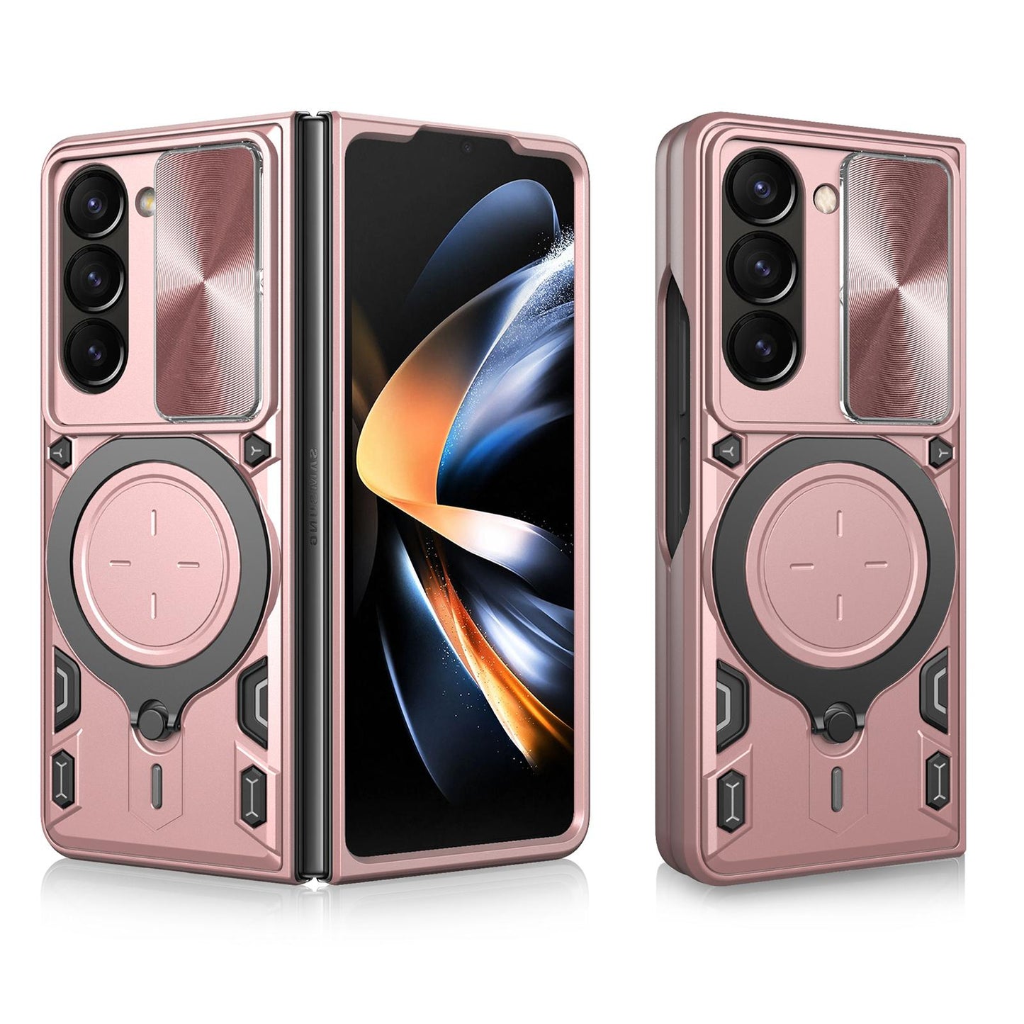 Samsung Galaxy Z Fold7 Magnetic Holder CD Texture Sliding Camshield Phone Case, TPU PC Shockproof Cover