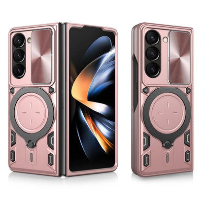 Samsung Galaxy Z Fold7 Magnetic Holder CD Texture Sliding Camshield Phone Case, TPU PC Shockproof Cover