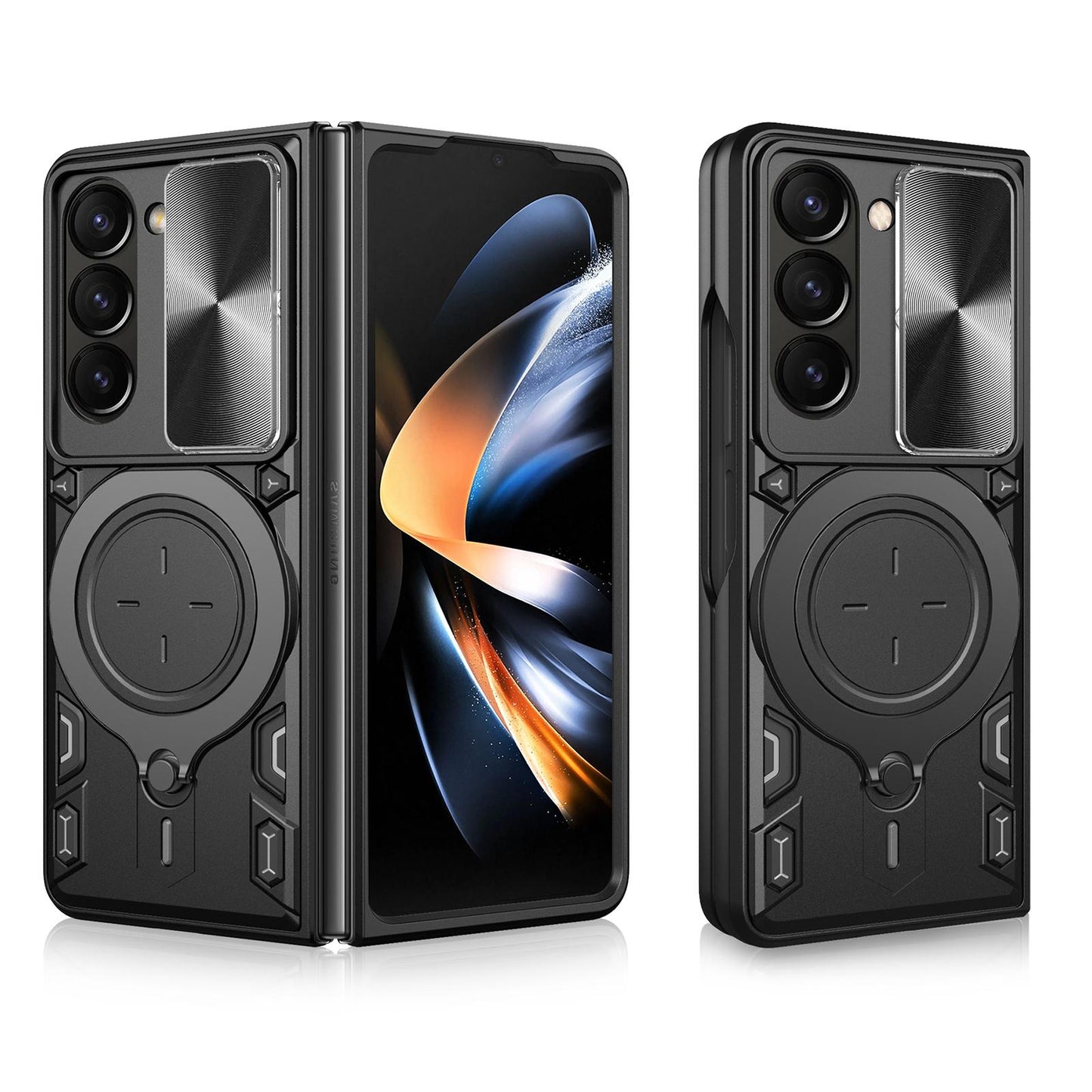 Samsung Galaxy Z Fold7 Magnetic Holder CD Texture Sliding Camshield Phone Case, TPU PC Shockproof Cover