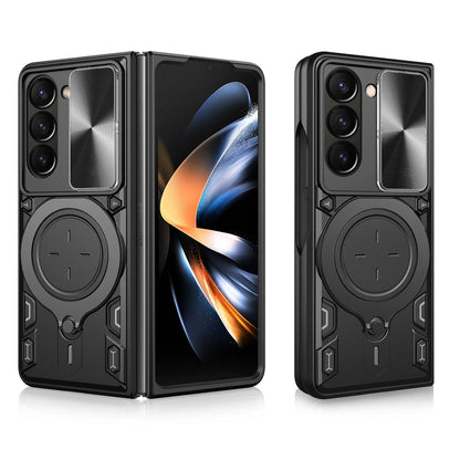 Samsung Galaxy Z Fold7 Magnetic Holder CD Texture Sliding Camshield Phone Case, TPU PC Shockproof Cover