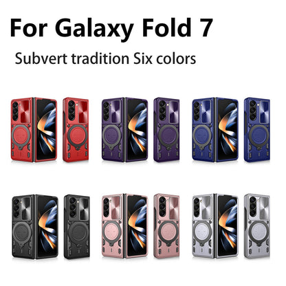 Samsung Galaxy Z Fold7 Magnetic Holder CD Texture Sliding Camshield Phone Case, TPU PC Shockproof Cover