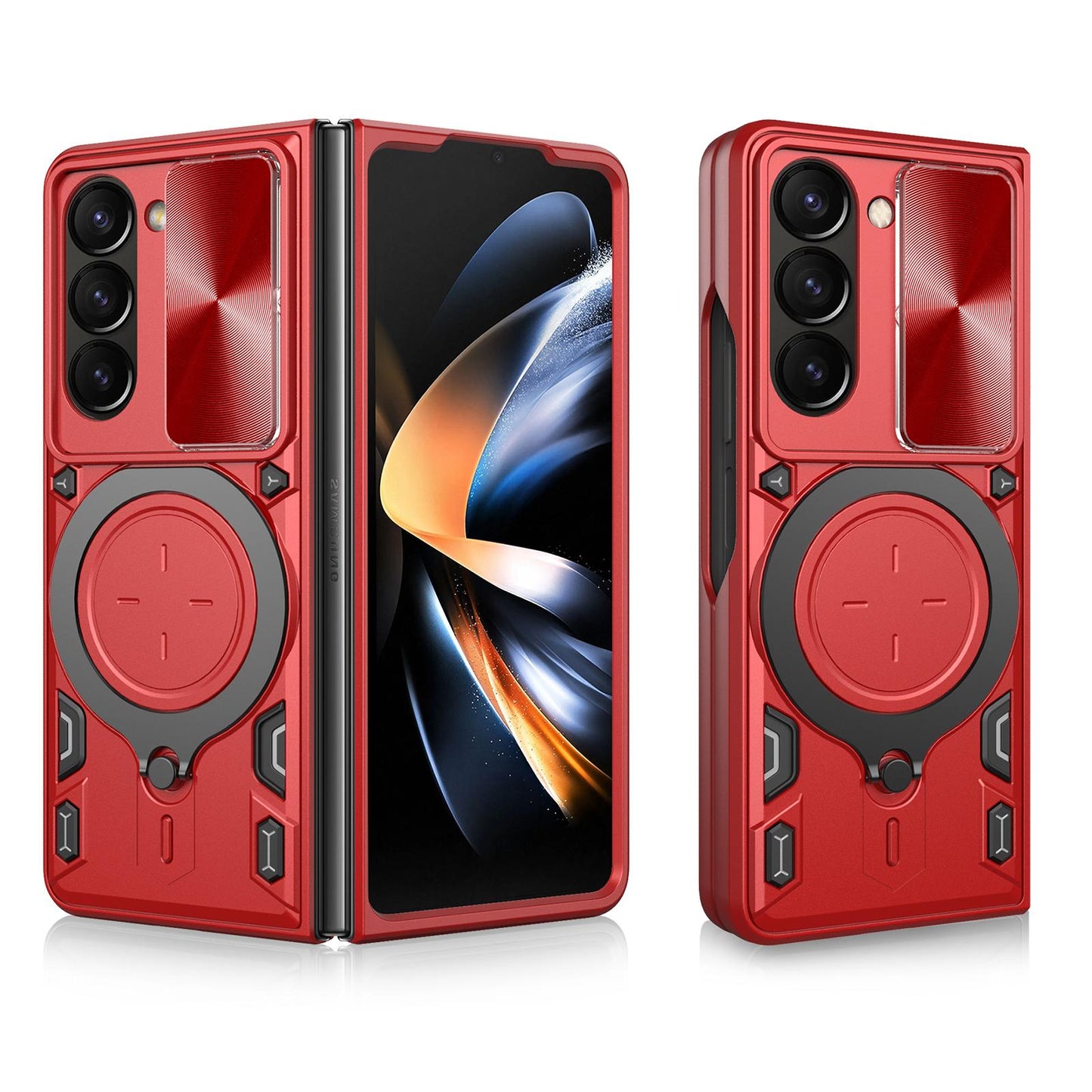 Samsung Galaxy Z Fold7 Magnetic Holder CD Texture Sliding Camshield Phone Case, TPU PC Shockproof Cover