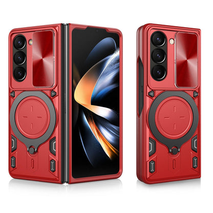 Samsung Galaxy Z Fold7 Magnetic Holder CD Texture Sliding Camshield Phone Case, TPU PC Shockproof Cover