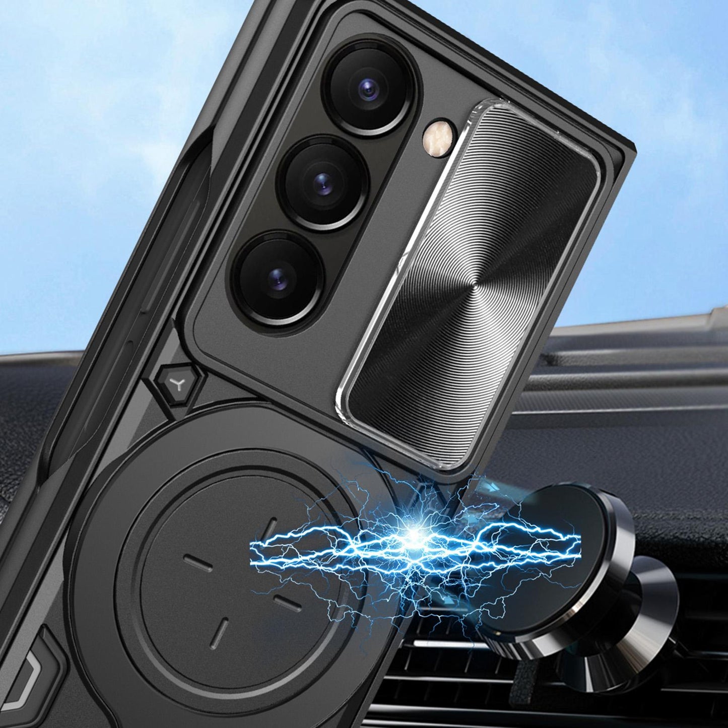 Samsung Galaxy Z Fold7 Magnetic Holder CD Texture Sliding Camshield Phone Case, TPU PC Shockproof Cover
