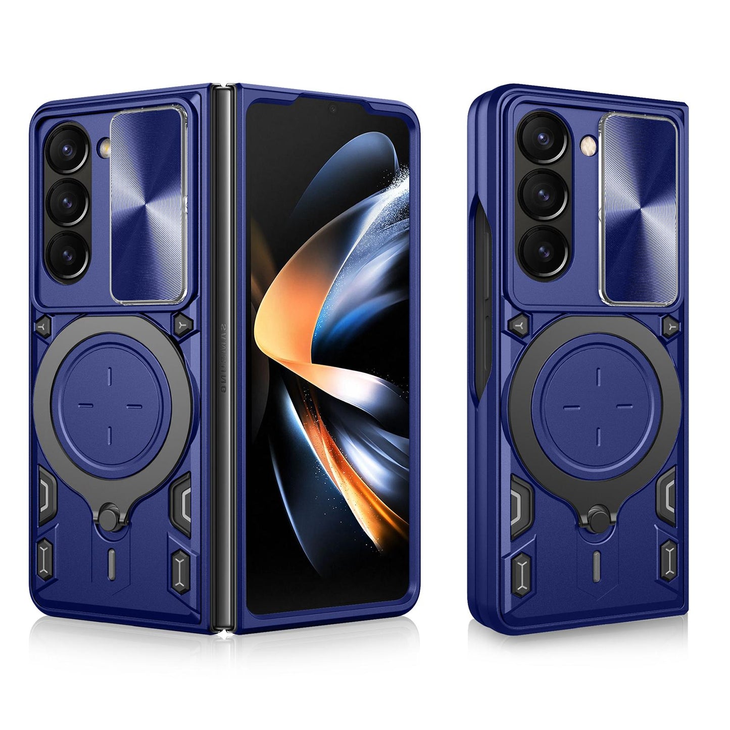 Samsung Galaxy Z Fold7 Magnetic Holder CD Texture Sliding Camshield Phone Case, TPU PC Shockproof Cover