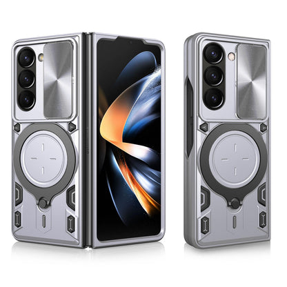 Samsung Galaxy Z Fold7 Magnetic Holder CD Texture Sliding Camshield Phone Case, TPU PC Shockproof Cover