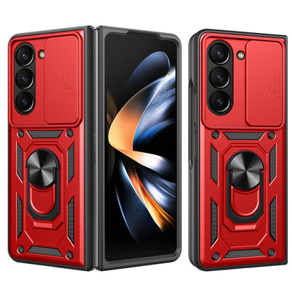 Samsung Galaxy Z Fold5 Sliding Camera Cover Magnetic Ring Stand Shockproof TPU + PC Protective Phone Case