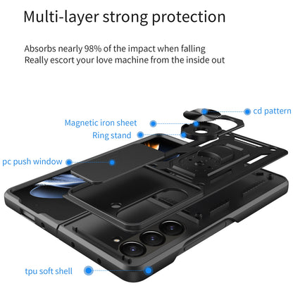 Samsung Galaxy Z Fold5 Sliding Camera Cover Magnetic Ring Stand Shockproof TPU + PC Protective Phone Case