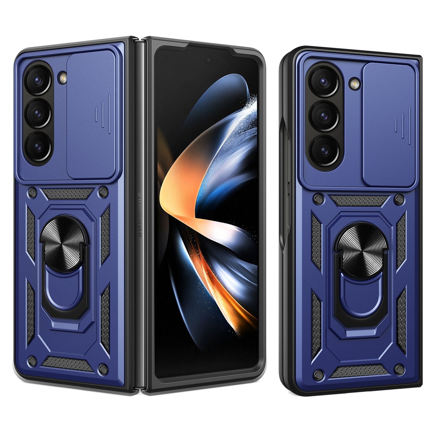 Samsung Galaxy Z Fold5 Sliding Camera Cover Magnetic Ring Stand Shockproof TPU + PC Protective Phone Case