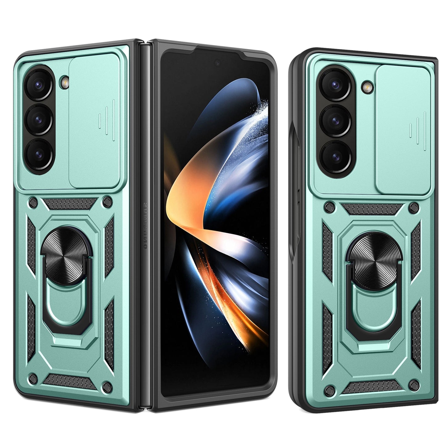 Samsung Galaxy Z Fold5 Sliding Camera Cover Magnetic Ring Stand Shockproof TPU + PC Protective Phone Case
