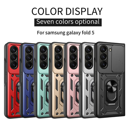 Samsung Galaxy Z Fold5 Sliding Camera Cover Magnetic Ring Stand Shockproof TPU + PC Protective Phone Case