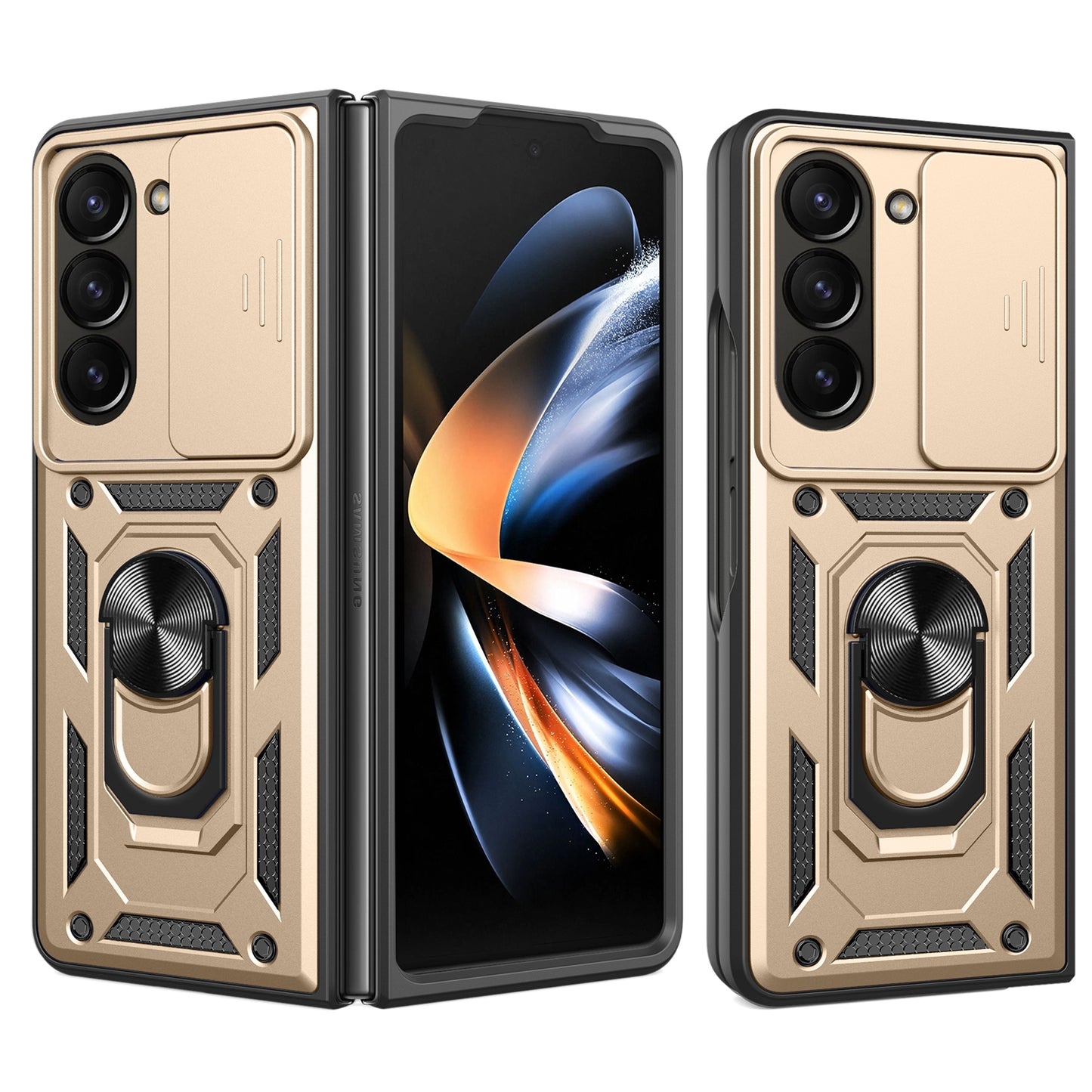 Samsung Galaxy Z Fold5 Sliding Camera Cover Magnetic Ring Stand Shockproof TPU + PC Protective Phone Case