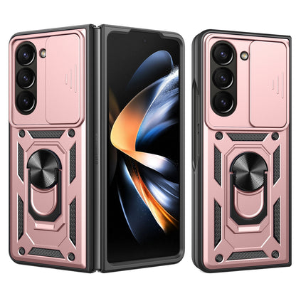 Samsung Galaxy Z Fold5 Sliding Camera Cover Magnetic Ring Stand Shockproof TPU + PC Protective Phone Case