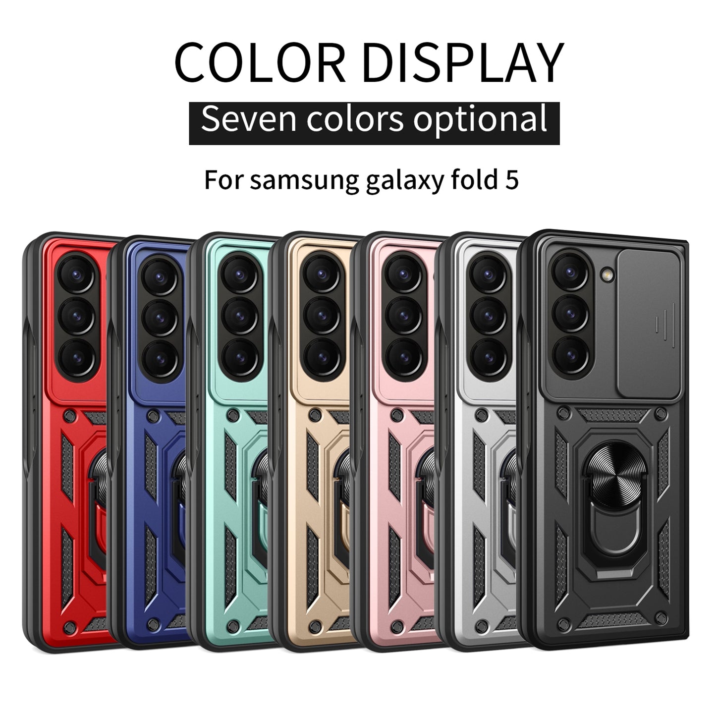 Samsung Galaxy Z Fold5 Sliding Camera Cover Magnetic Ring Stand Shockproof TPU + PC Protective Phone Case