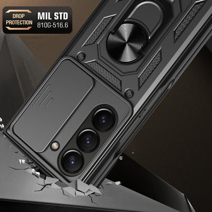 Samsung Galaxy Z Fold5 Sliding Camera Cover Magnetic Ring Stand Shockproof TPU + PC Protective Phone Case