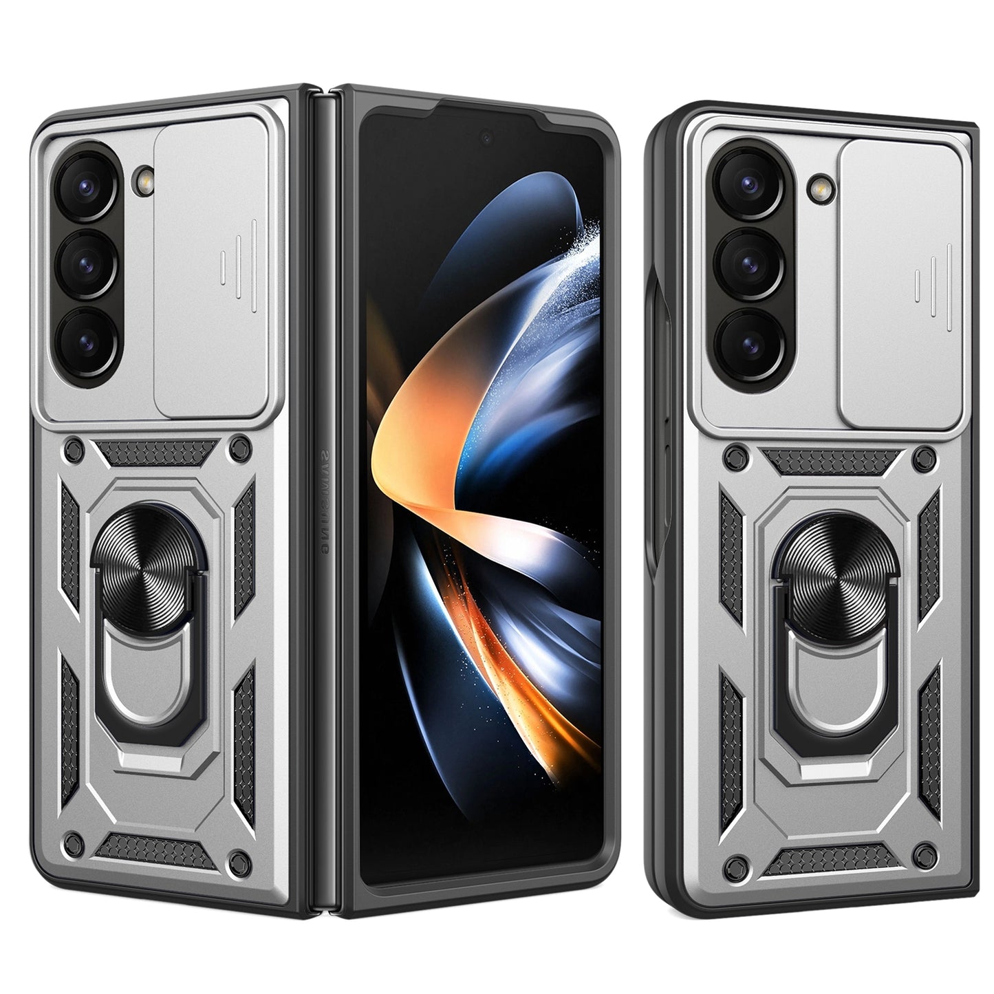 Samsung Galaxy Z Fold5 Sliding Camera Cover Magnetic Ring Stand Shockproof TPU + PC Protective Phone Case