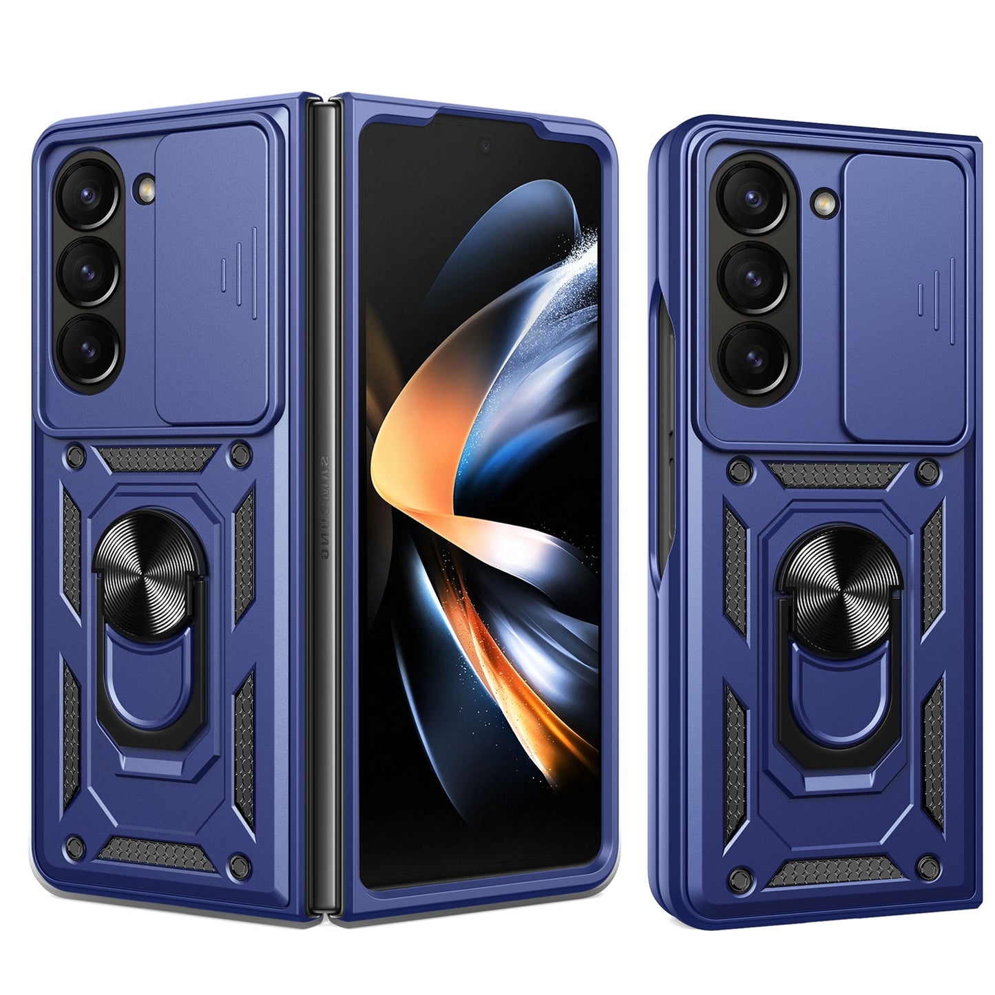 Samsung Galaxy Z Fold6 Sliding Camera Cover Magnetic Ring Stand Shockproof TPU + PC Protective Phone Case