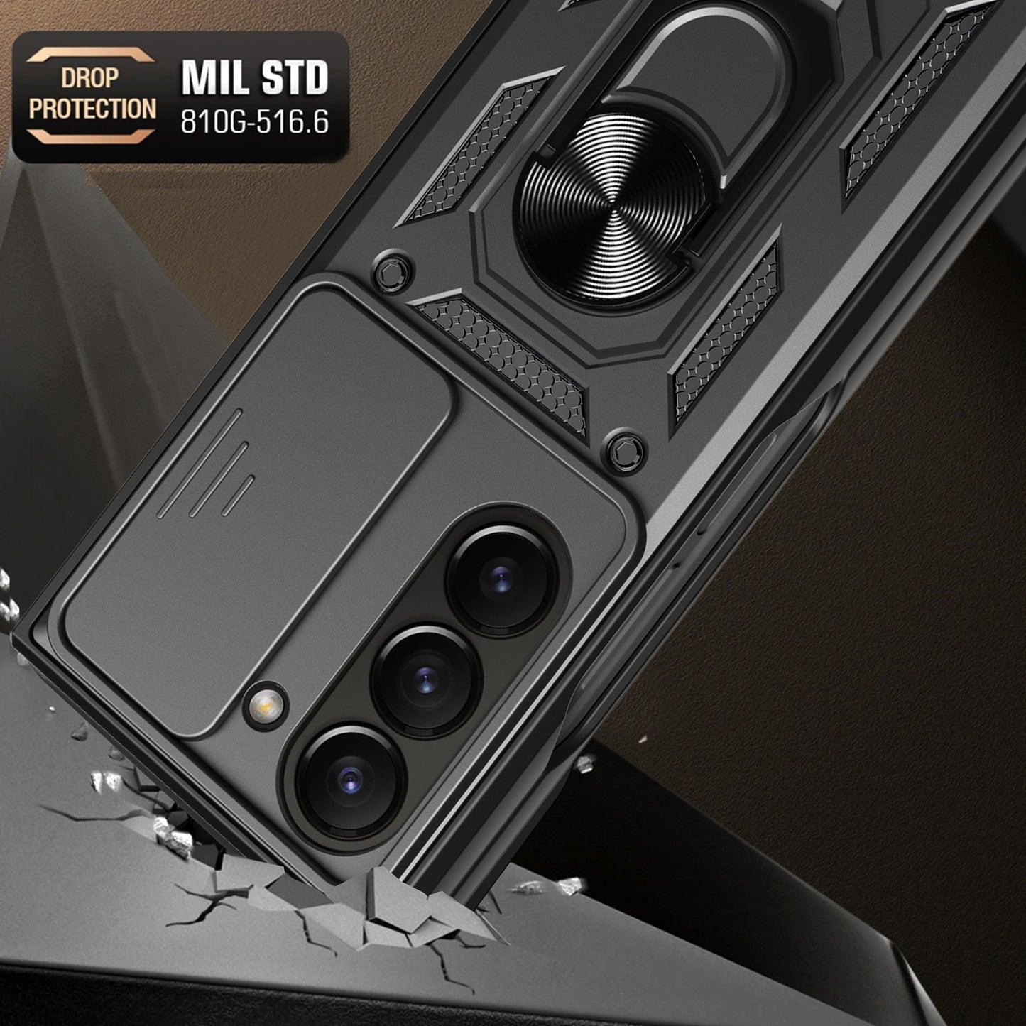 Samsung Galaxy Z Fold6 Sliding Camera Cover Magnetic Ring Stand Shockproof TPU + PC Protective Phone Case
