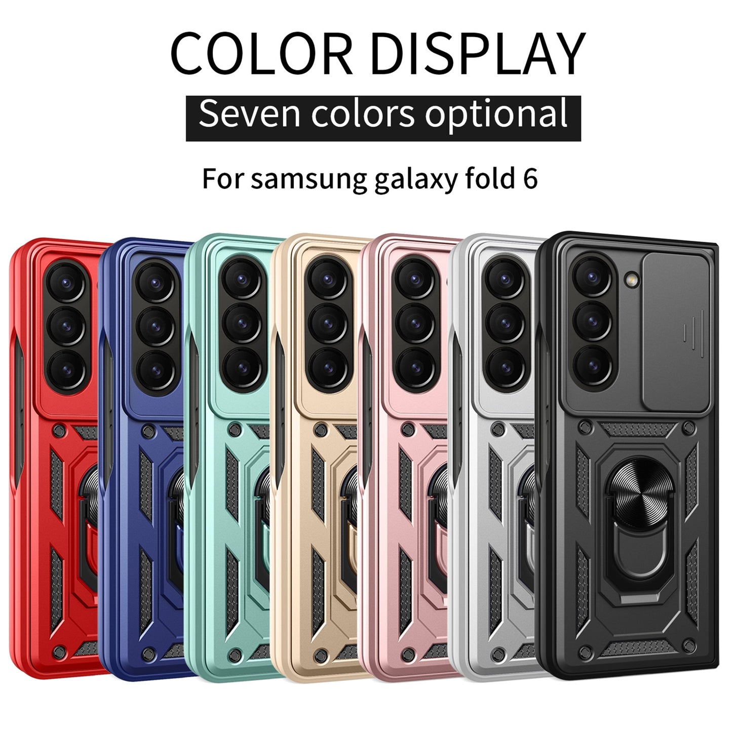 Samsung Galaxy Z Fold6 Sliding Camera Cover Magnetic Ring Stand Shockproof TPU + PC Protective Phone Case