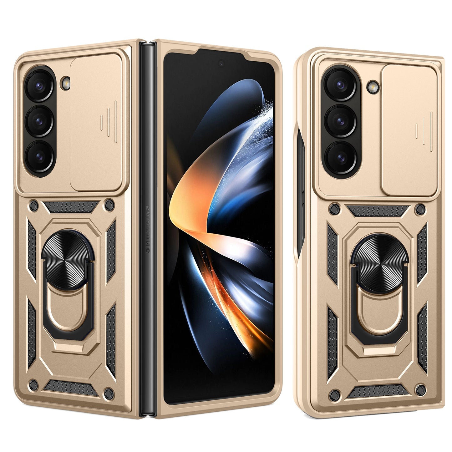 Samsung Galaxy Z Fold6 Sliding Camera Cover Magnetic Ring Stand Shockproof TPU + PC Protective Phone Case