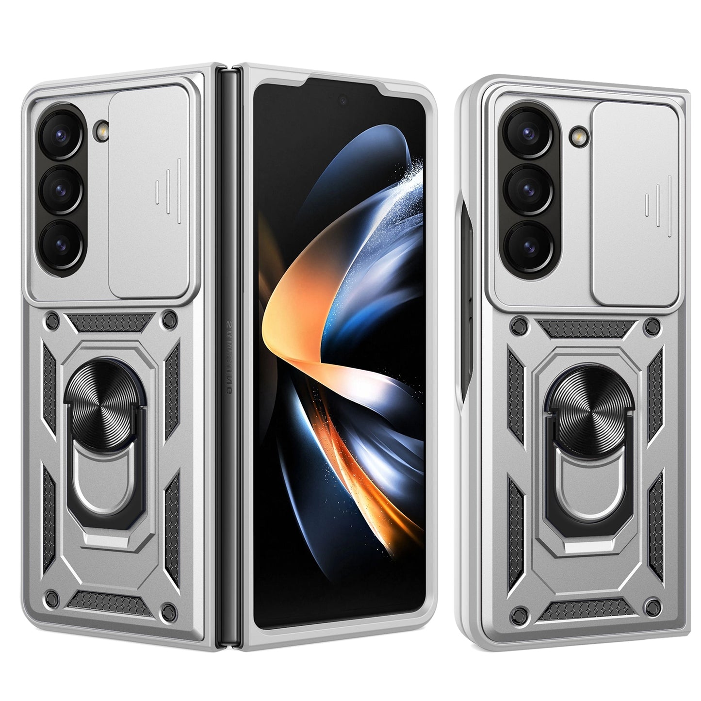 Samsung Galaxy Z Fold6 Sliding Camera Cover Magnetic Ring Stand Shockproof TPU + PC Protective Phone Case