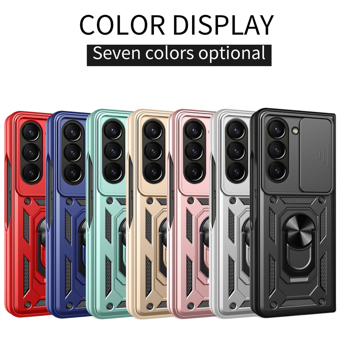 Samsung Galaxy Z Fold7 Sliding Camera Cover Magnetic Ring Stand Shockproof TPU + PC Protective Phone Case